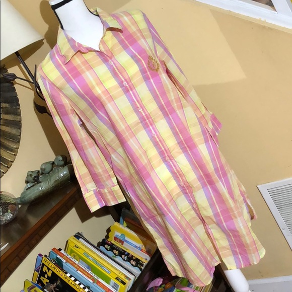 Chaps Other - Chaps 100% cotton plaid nightshirt pink/yellow M